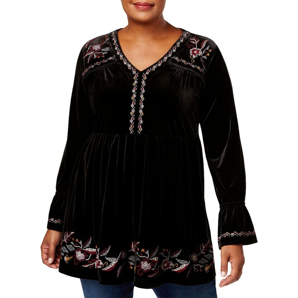 Style & Co Embroidered Velvet Boho Top